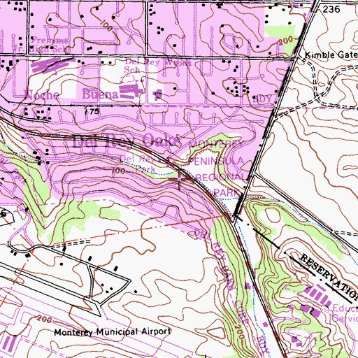 Topographic Map of Del Rey Oaks, CA