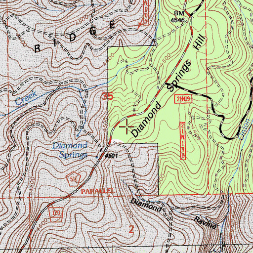 Topographic Map of Diamond Springs Hill, CA