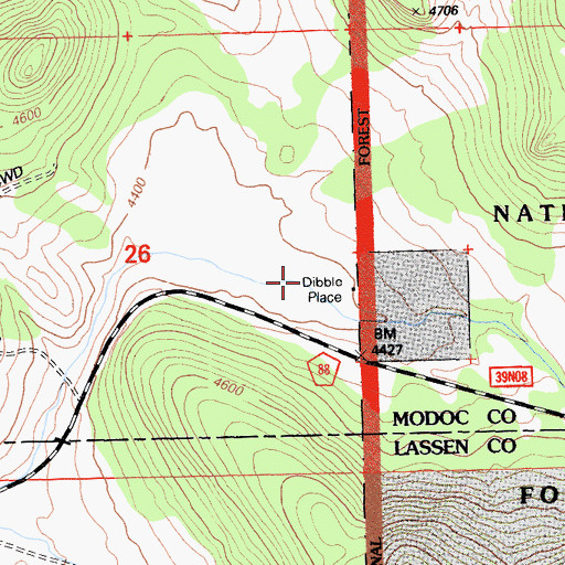 Topographic Map of Dibble Place, CA