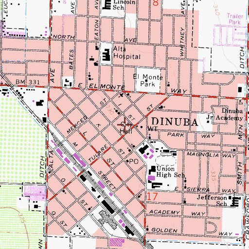 Topographic Map of Dinuba, CA