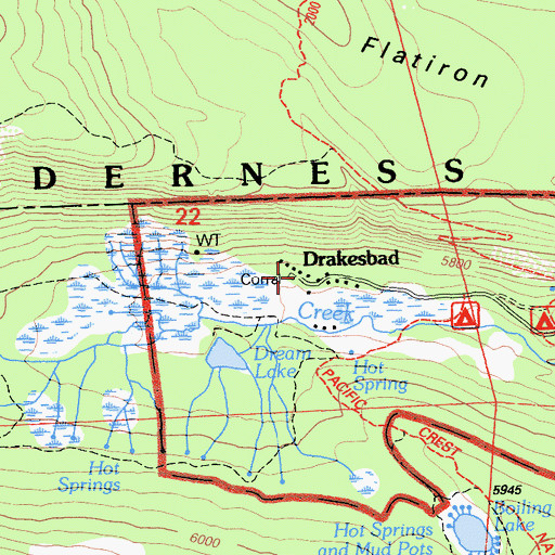 Topographic Map of Drakesbad, CA