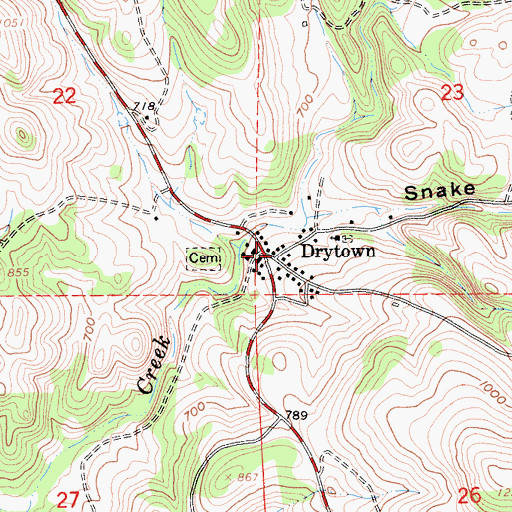 Topographic Map of Drytown, CA