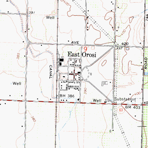 Topographic Map of East Orosi, CA