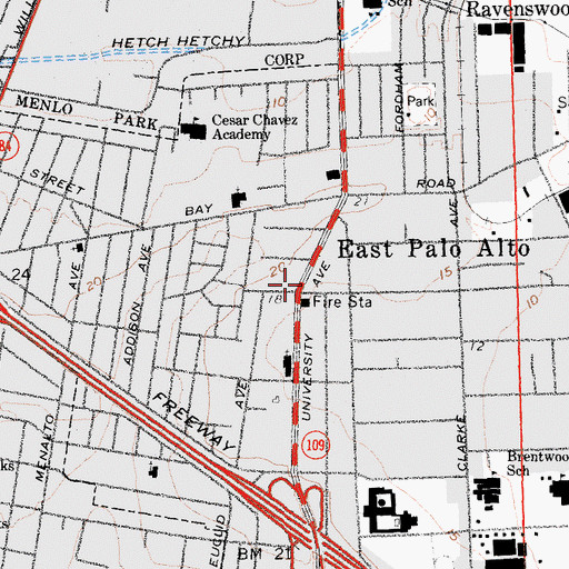 Topographic Map of East Palo Alto, CA