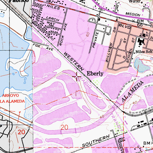 Topographic Map of Eberly, CA