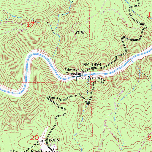 Topographic Map of Edwards Crossing, CA
