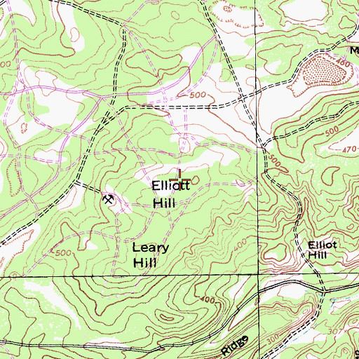 Topographic Map of Elliott Hill, CA
