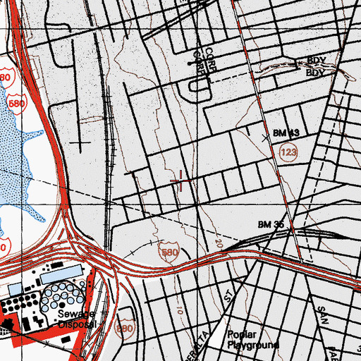 Topographic Map of Emeryville, CA