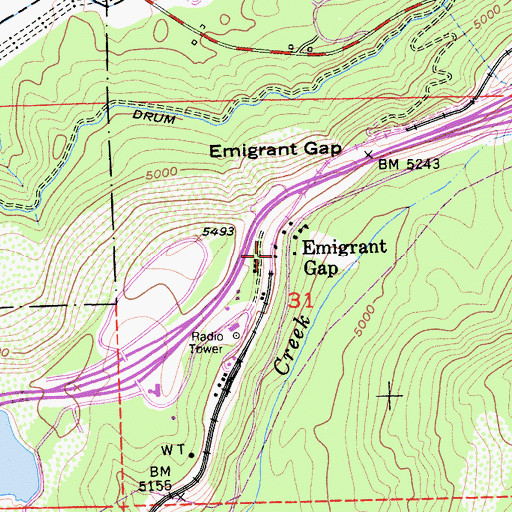 Topographic Map of Emigrant Gap, CA