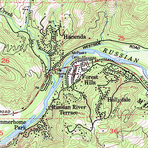 Topographic Map of Forest Hills, CA