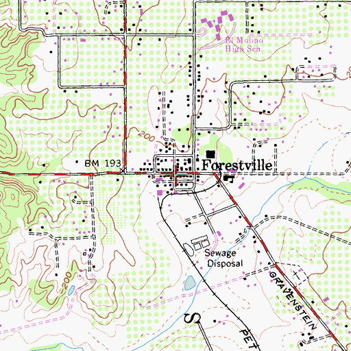 Topographic Map of Forestville, CA