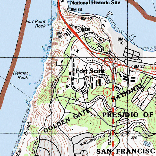 Topographic Map of Fort Winfield Scott, CA