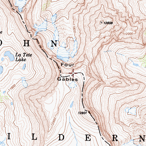 Topographic Map of Four Gables, CA