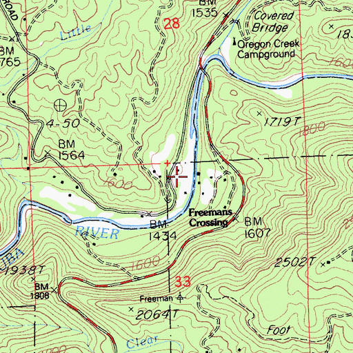 Topographic Map of Freemans Crossing, CA