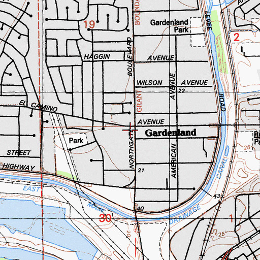 Topographic Map of Gardenland, CA