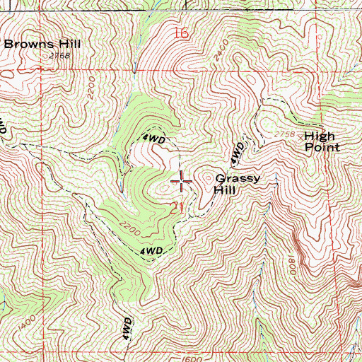 Topographic Map of Grassy Hill, CA