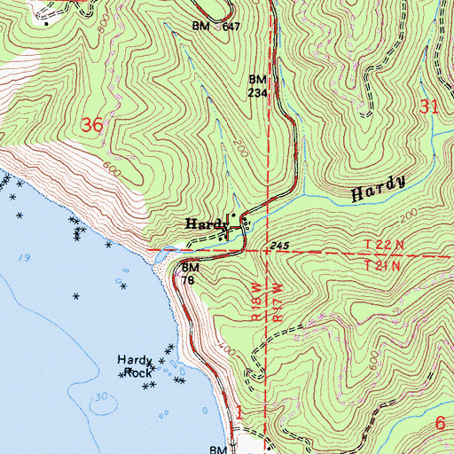 Topographic Map of Hardy, CA