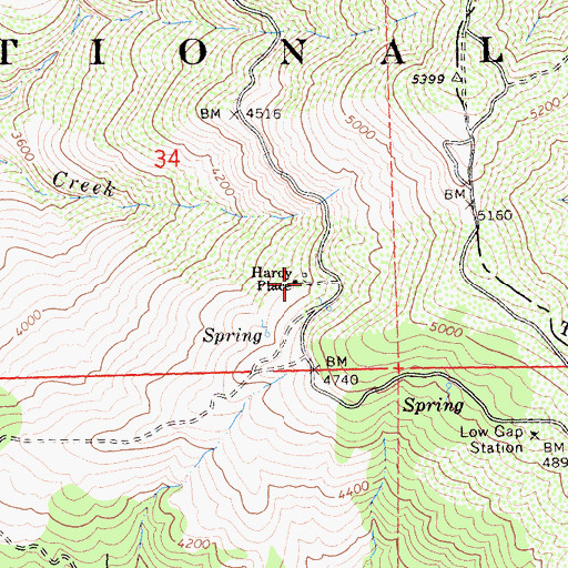 Topographic Map of Hardy Place, CA