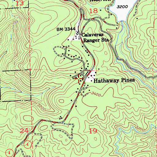 Topographic Map of Hathaway Pines, CA