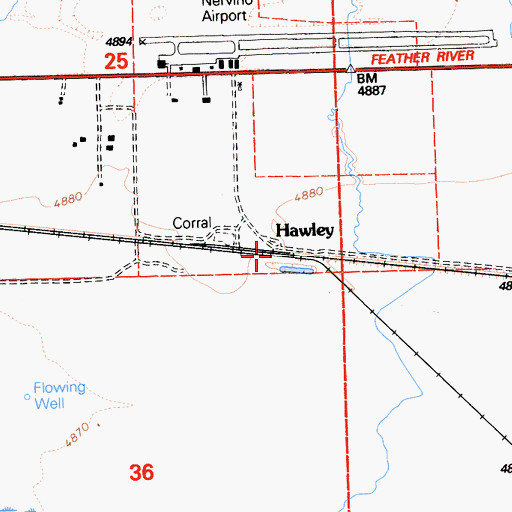 Topographic Map of Hawley, CA