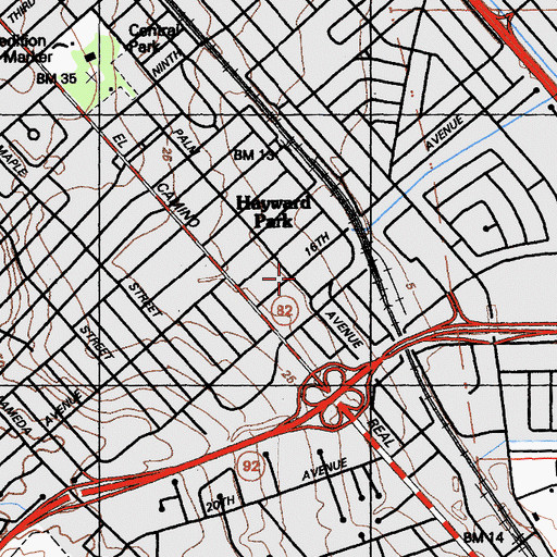 Topographic Map of Hayward Park, CA