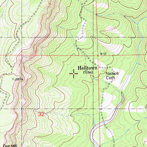 Topographic Map of Helltown, CA