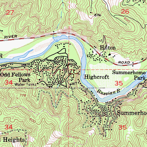 Topographic Map of Highcroft, CA
