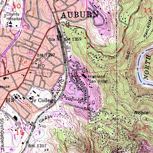 Topographic Map of Highland General Hospital (historical), CA