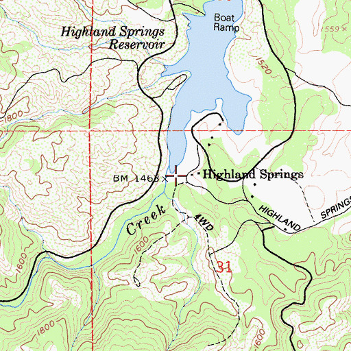 Topographic Map of Highland Springs, CA