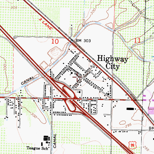 Topographic Map of Highway City, CA