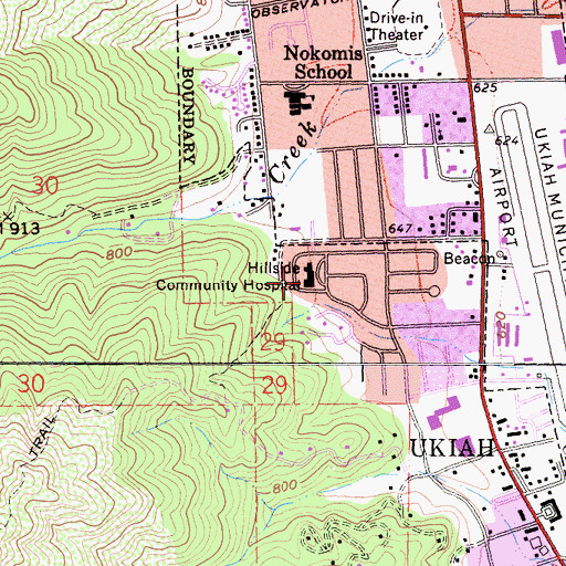 Topographic Map of Hillside Community Hospital, CA