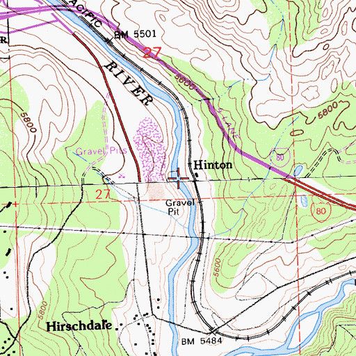 Topographic Map of Hinton, CA