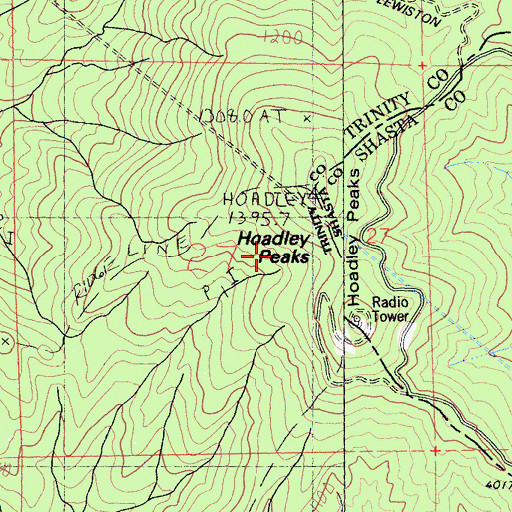 Topographic Map of Hoadley Peaks, CA