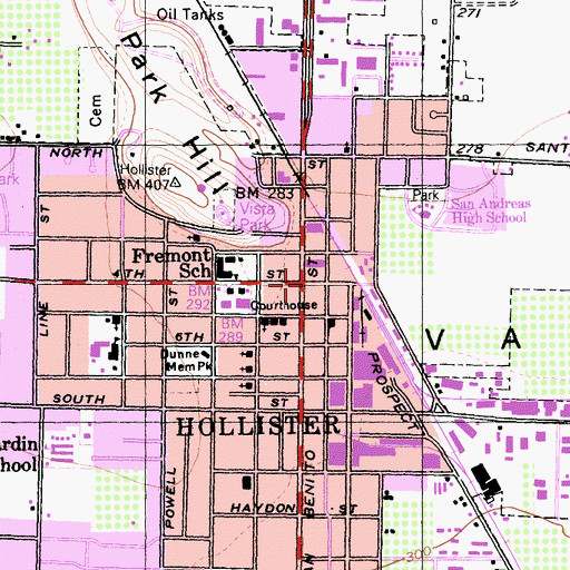 Topographic Map of Hollister, CA