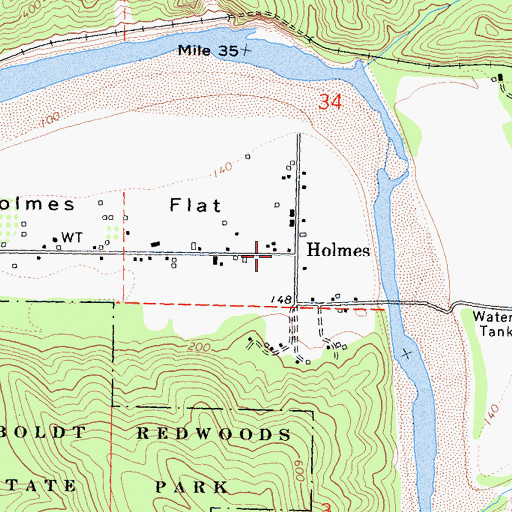 Topographic Map of Holmes, CA
