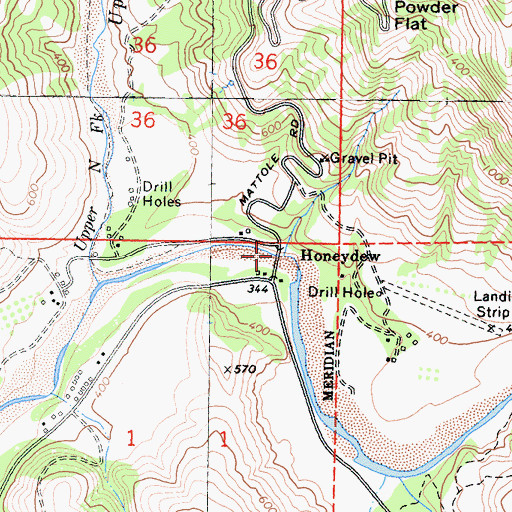 Topographic Map of Honeydew, CA