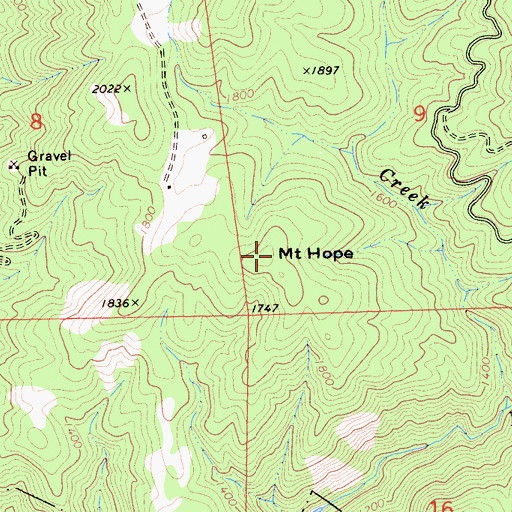 Topographic Map of Mount Hope, CA