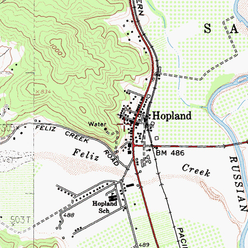 Topographic Map of Hopland, CA