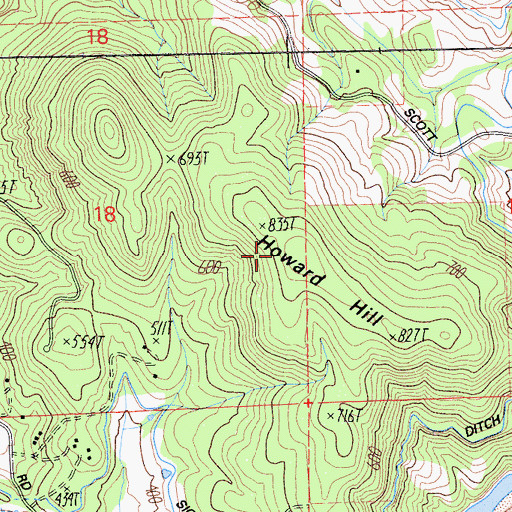 Topographic Map of Howard Hill, CA
