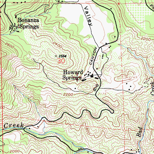 Topographic Map of Howard Springs, CA