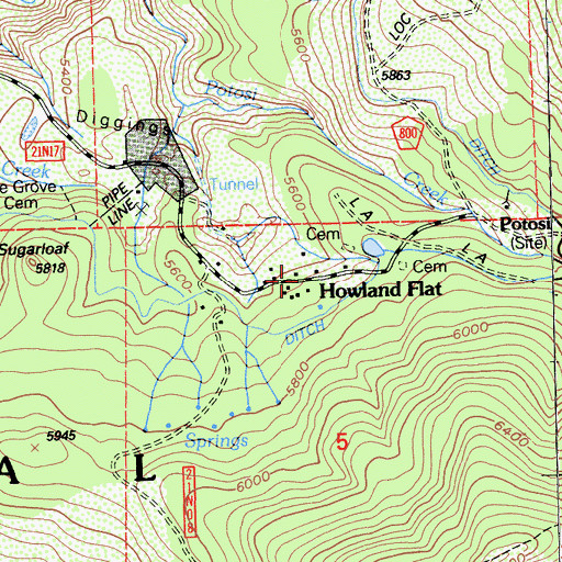 Topographic Map of Howland Flat, CA