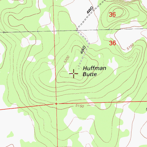 Topographic Map of Huffman Butte, CA