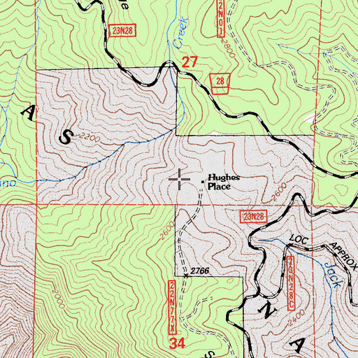 Topographic Map of Hughes Place, CA