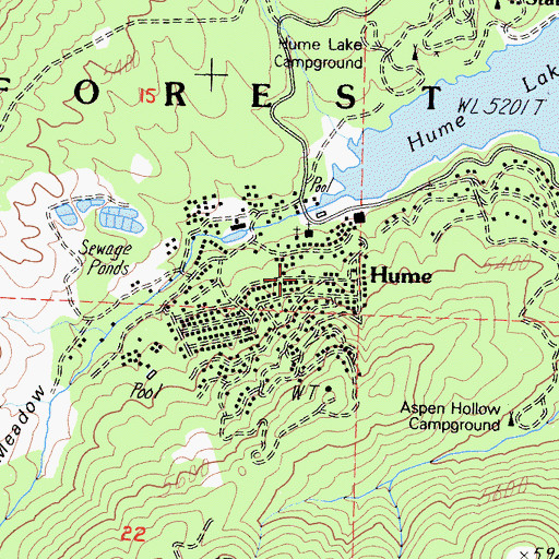 Topographic Map of Hume, CA