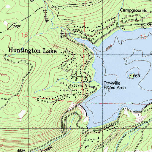 Topographic Map of Huntington Lake, CA