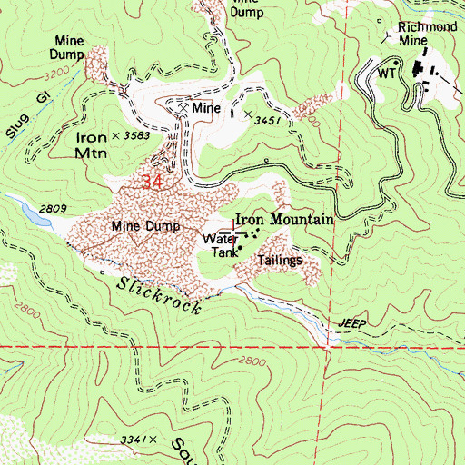 Topographic Map of Iron Mountain, CA