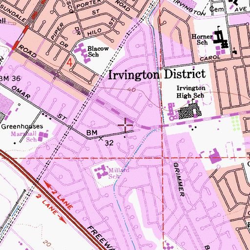Topographic Map of Irvington District, CA