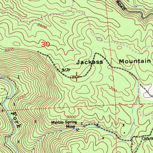 Topographic Map of Jackass Mountain, CA