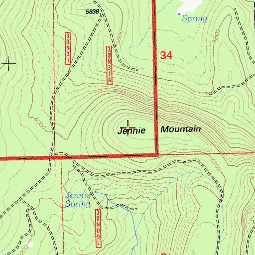 Topographic Map of Jennie Mountain, CA