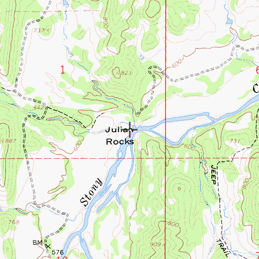 Topographic Map of Julian Rocks, CA
